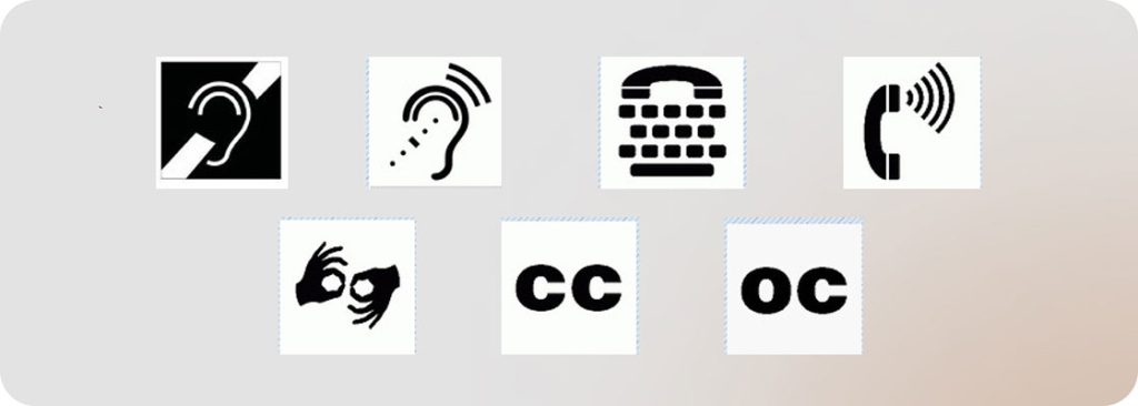 different icons depicting hearing accessibility